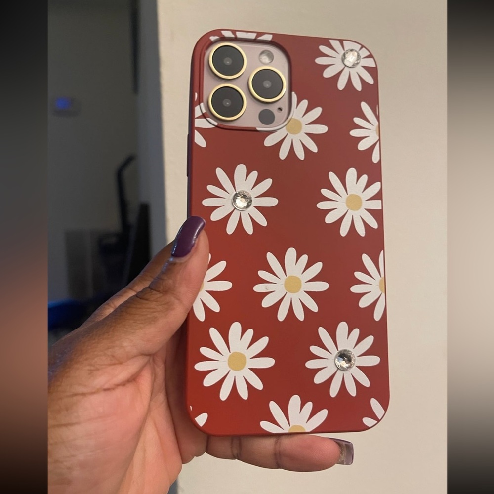 iPhone 13 Pro Max red soft silicone floral case